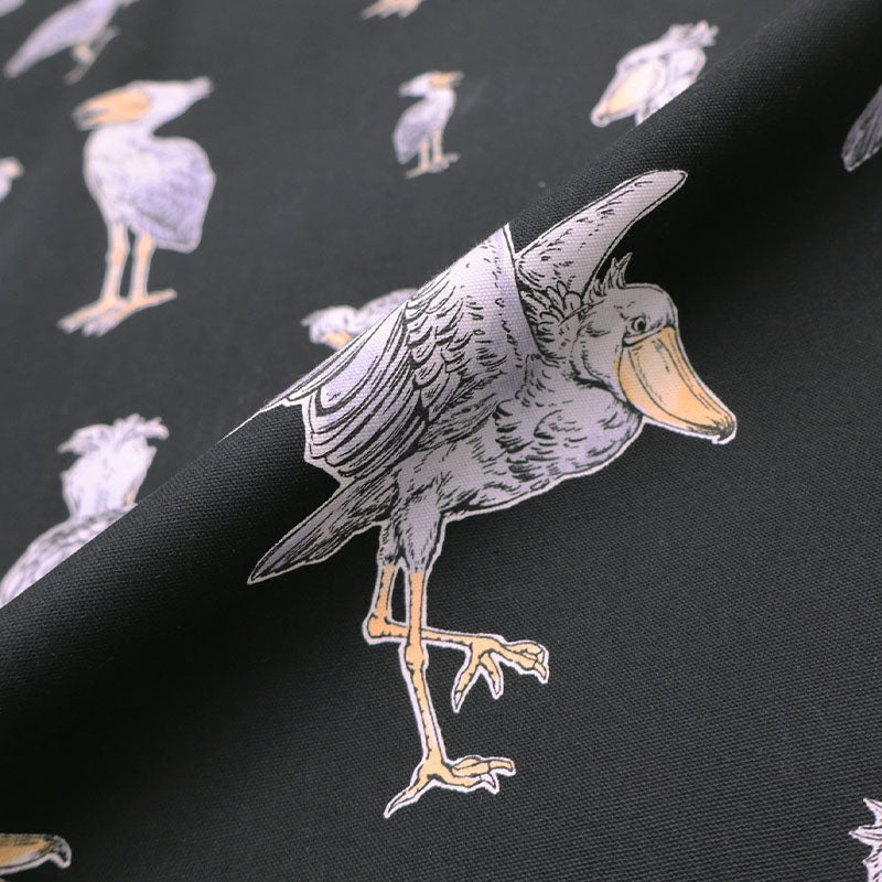 100% Cotton Black Japanese Cotton Fabric - Funny Pelican Bird Print