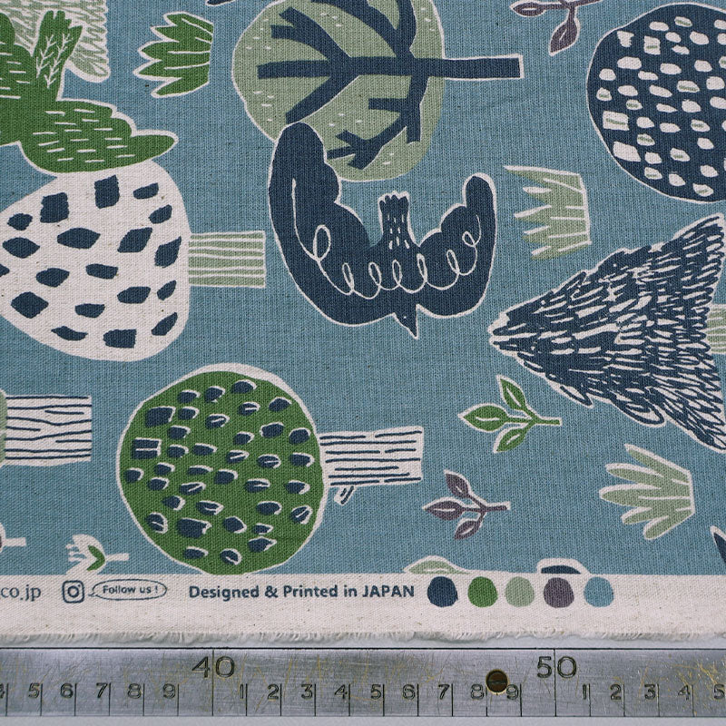 Cotton Linen - Made in Japan - Blue - Birds and Trees