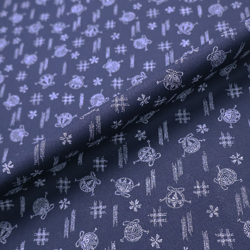 100% Cotton Navy Blue Cotton Fabric - Knitting Yarn Print