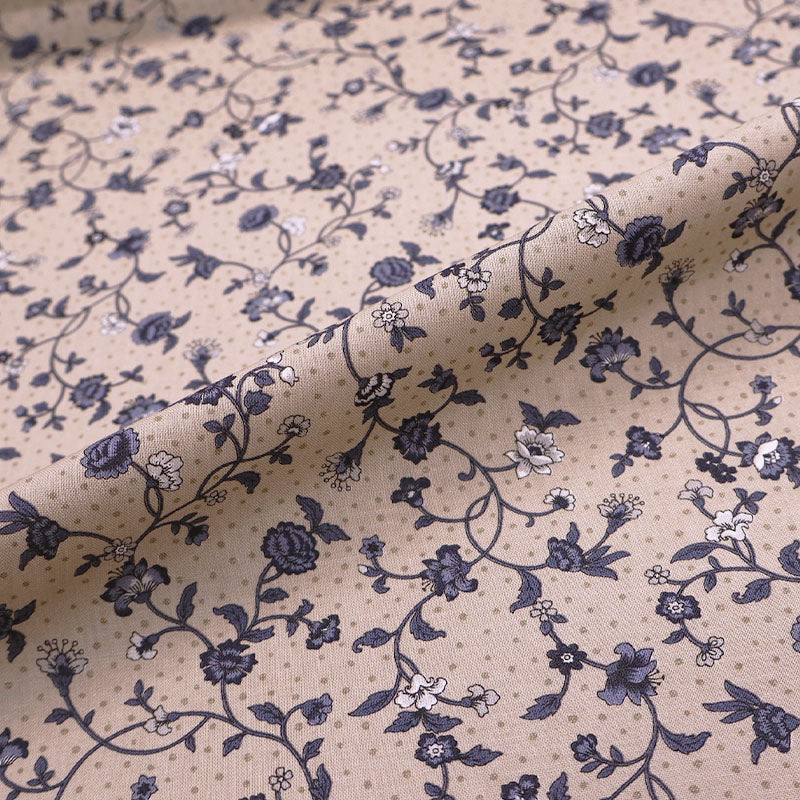 100% Cotton - Made in Japan - Taupe and Navy - Bramble Rose