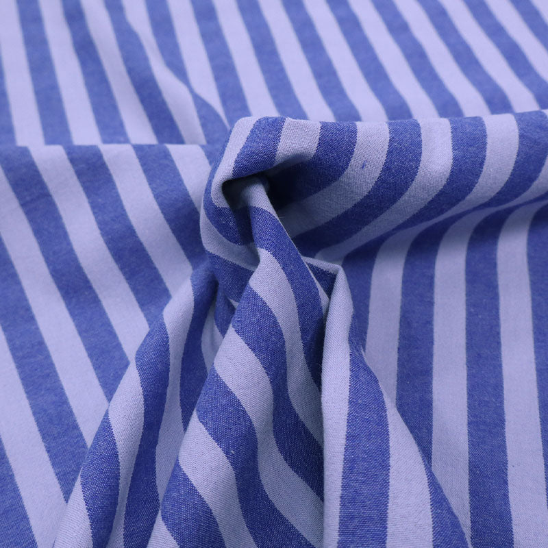 100% Cotton YARN DYED Blue Striped Cotton Fabric with stripes of dark and pale blue