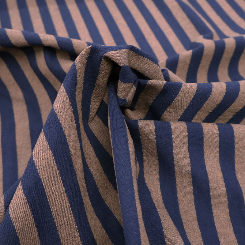 100% Cotton Yarn Dyed Navy Blue and Chocolate Brown Striped Cotton Fabric