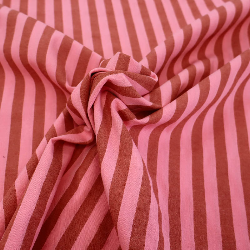 100% Cotton - Yarn Dyed - Stripe - Mid Pink and Burgundy