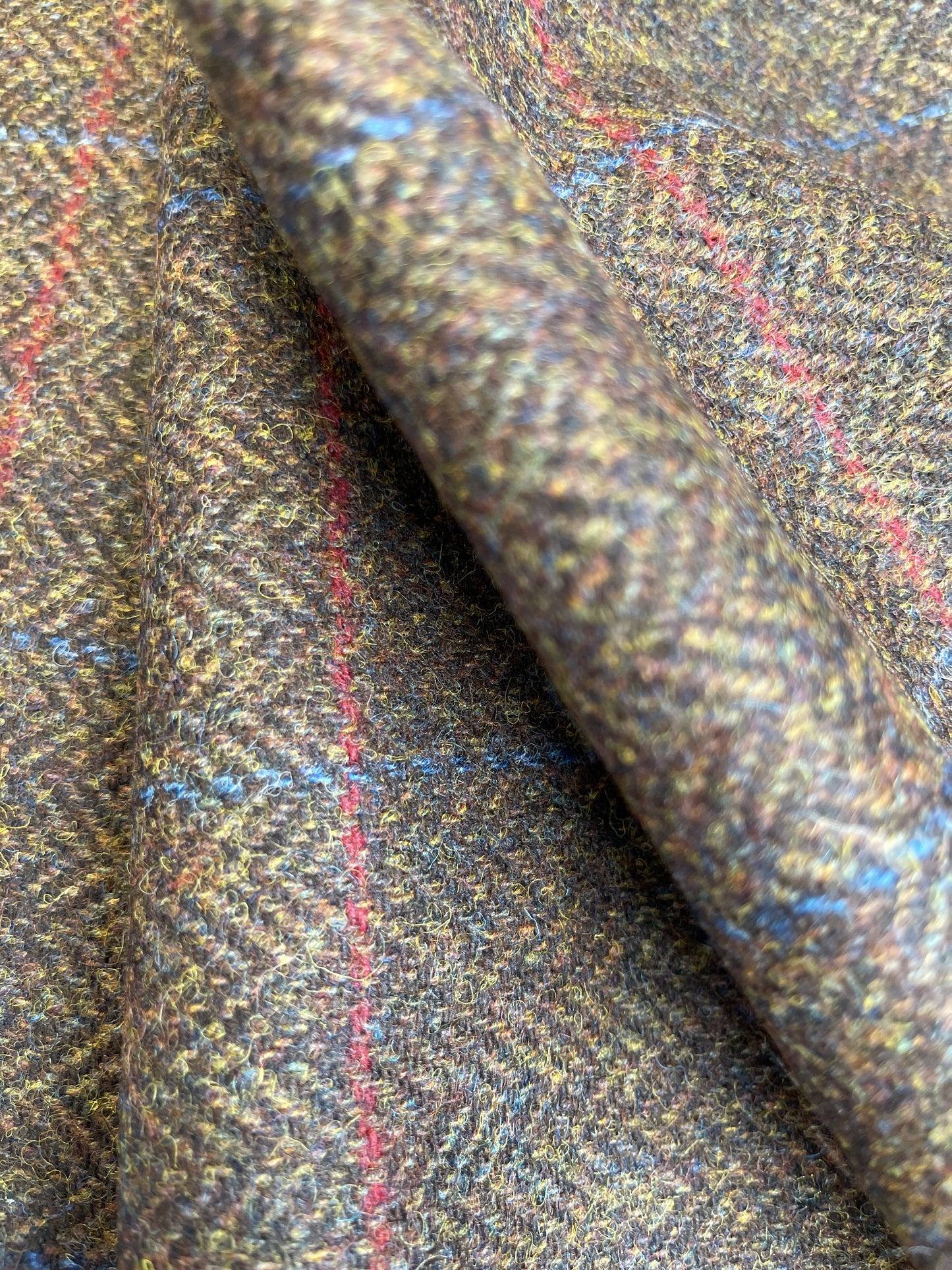 70CM REMNANT Dressmaking Wool - Brown - Red Line Check