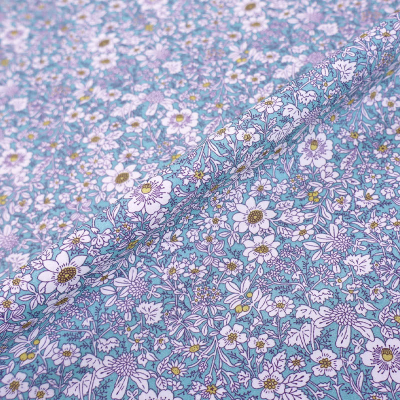 100% Printed Cotton Poplin Blue Floral Poplin Fabric
