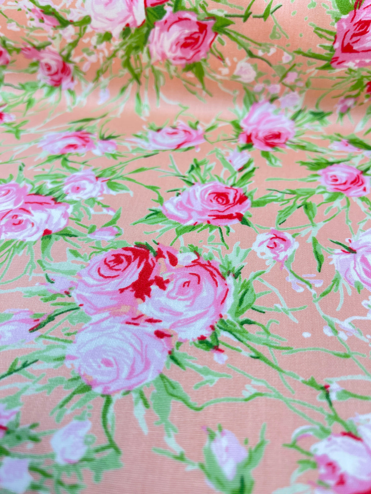 Cotton Poplin - Peach and Pink - Gothic Rose