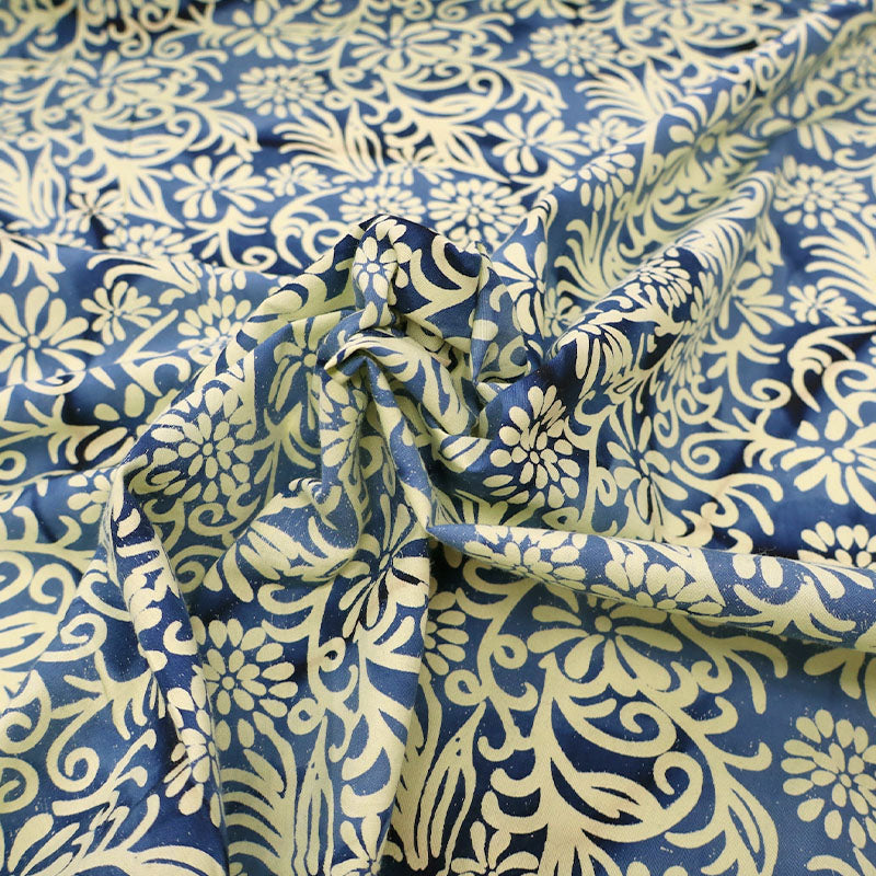 Batik Cotton - Blue and Yellow - 10 Petal Flower
