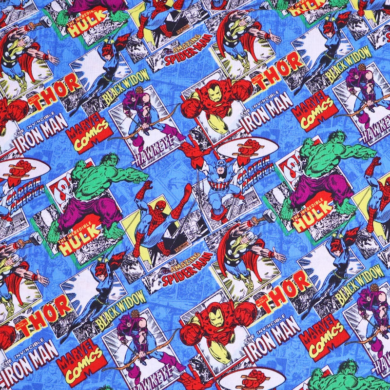 Marvel Avengers Fabric Blue Cotton