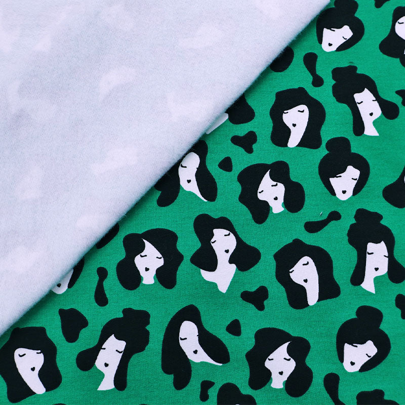 95% Cotton 5% Elastane Emerald Green Printed Sweatshirt Fabric