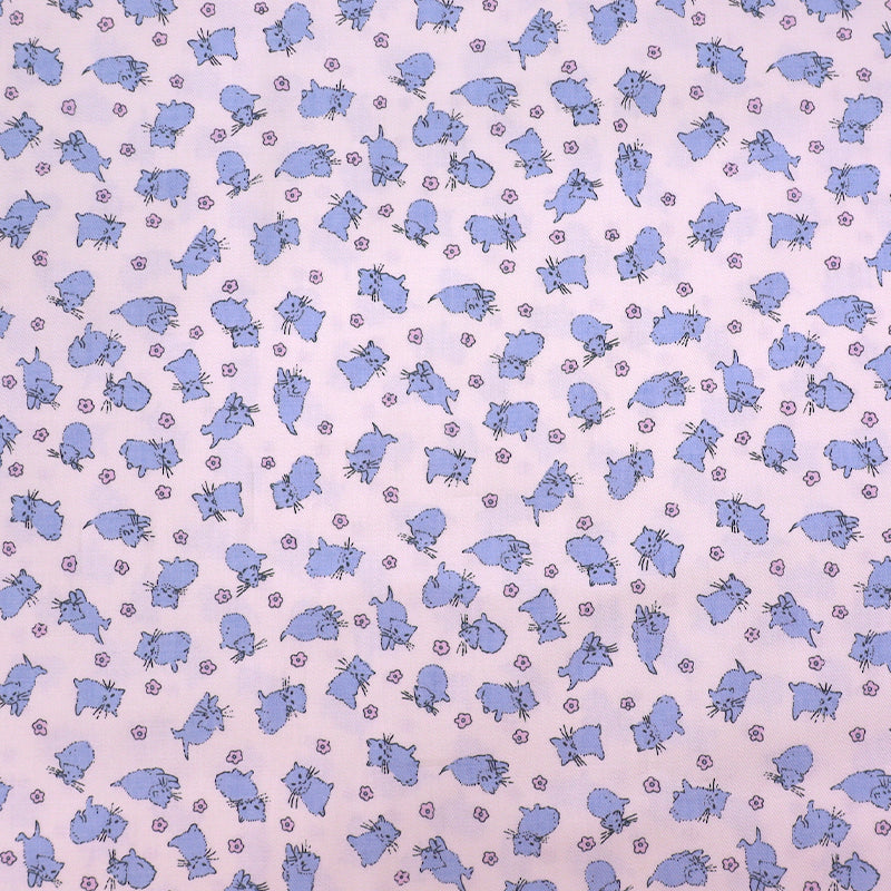 Brushed Cotton - CREAM - Blue Kittens