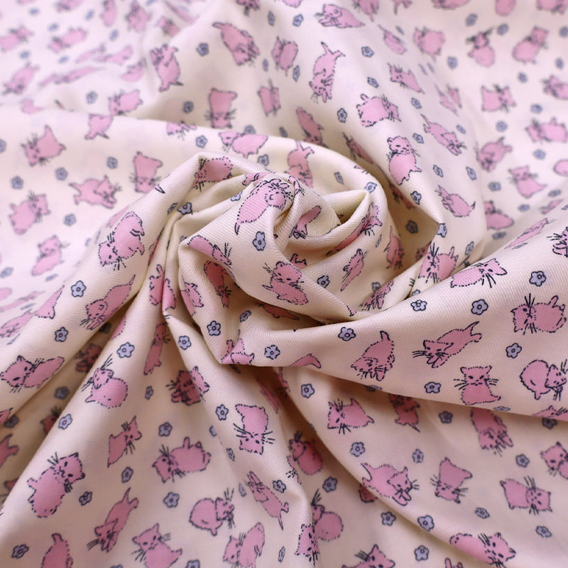 Brushed Cotton - CREAM - Pink Kittens