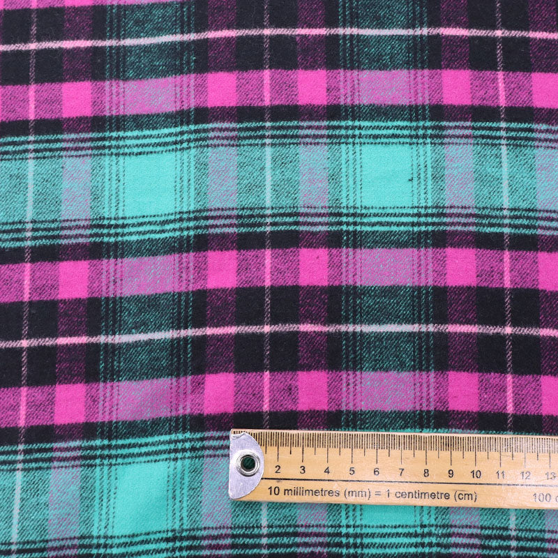 100% Cotton Brushed Cotton Flannel Fabric - Pink and Green Check