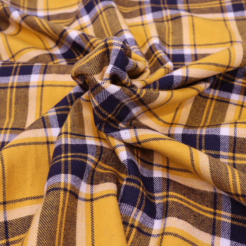 100% Cotton Yellow, Navy and White Brushed Cotton Flannel Check Fabric