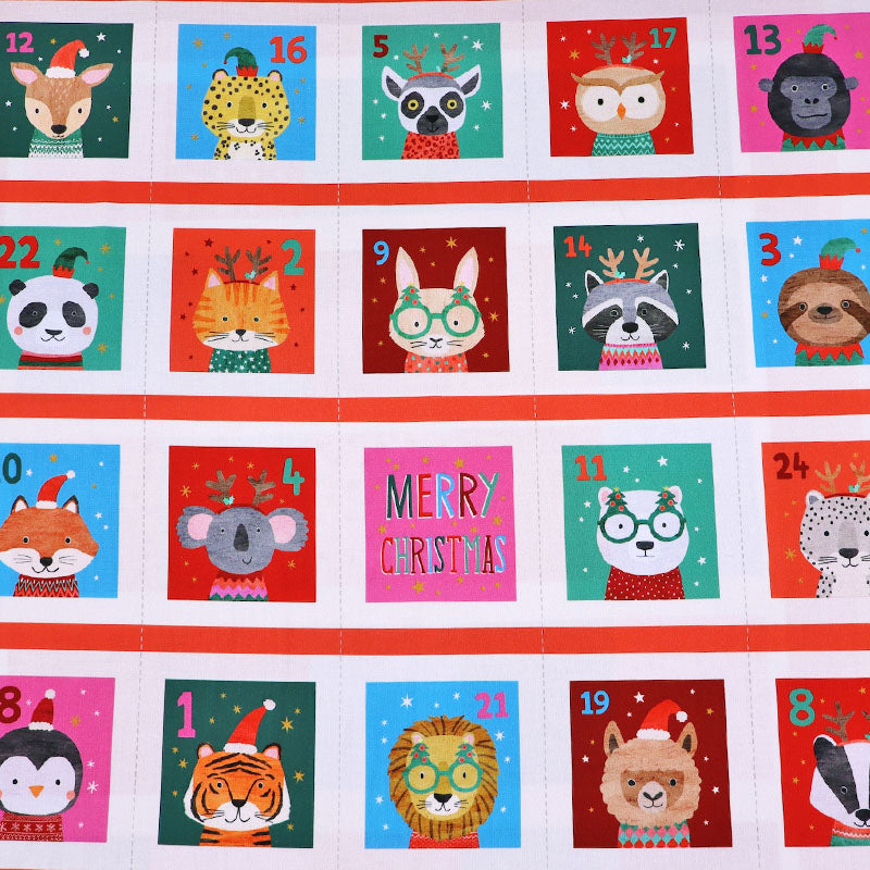 Christmas Animal Advent Calendar Panel Fabric Cotton Fabrics Galore