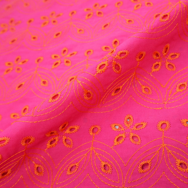 100% Cotton Bright Pink and Orange Broderie Anglaise Fabric