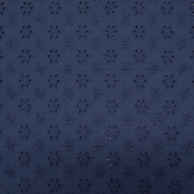 Navy Broderie Anglaise Daisy Pattern 100% cotton fabric
