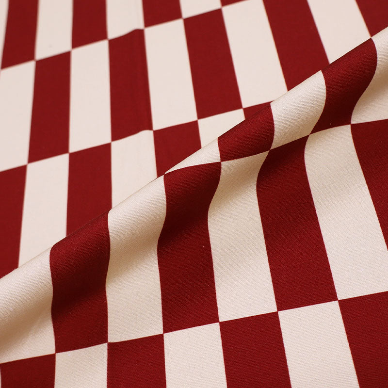 100% Cotton Canvas Fabric - Burgundy Red and Cream Rectangles
