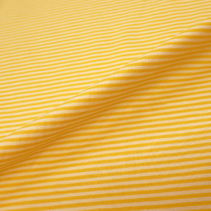 95% Cotton 5% Elastane Tricot Jersey Fabric - Narrow Yellow Stripe