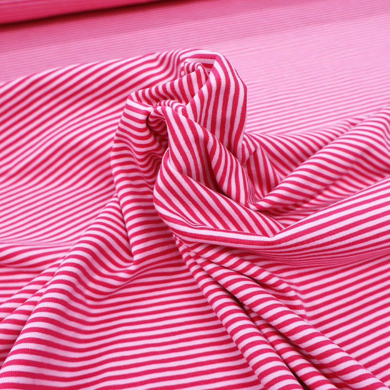 95% Cotton 5% Elastane Tricot Jersey Fabric - Narrow Pink Stripe