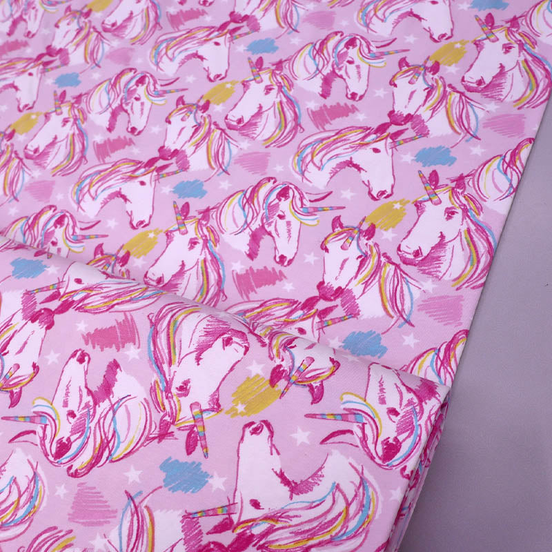 96% Cotton 4% Elastane Pale Pink Children's Jersey Fabric - Unicorn