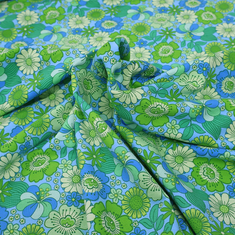 95% Cotton 5% Elastane Green Floral Jersey Fabric by The Crafty Pie