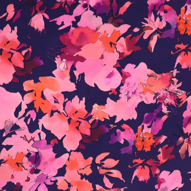 Cotton Jersey - Blue - Pink Shadow Flower