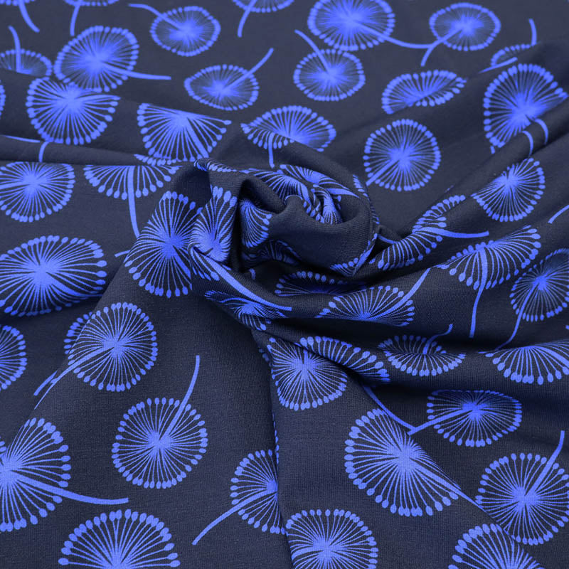 95% Cotton 5% Elastane Navy Jersey Fabric Dandelion Print