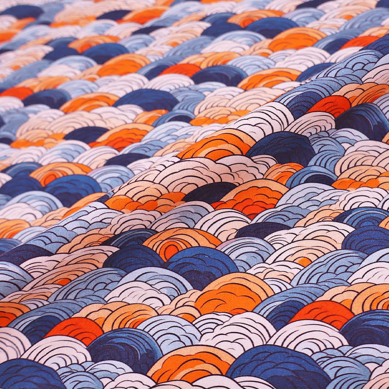 100% Cotton Blue and Orange Poplin Fabric