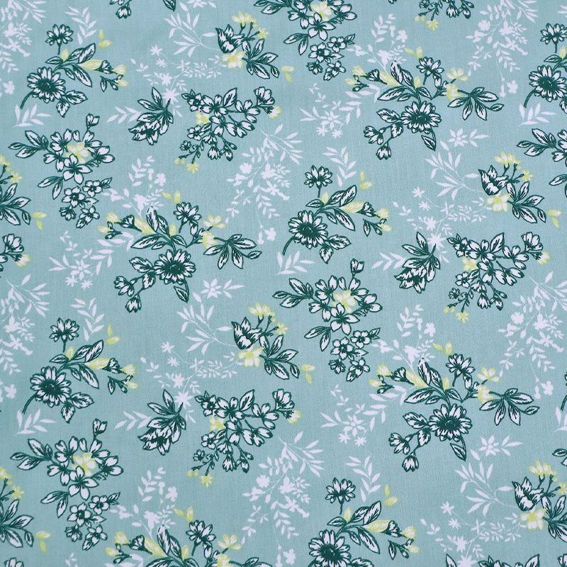 100% CottonFloral Poplin Fabric - Duck Egg Blue