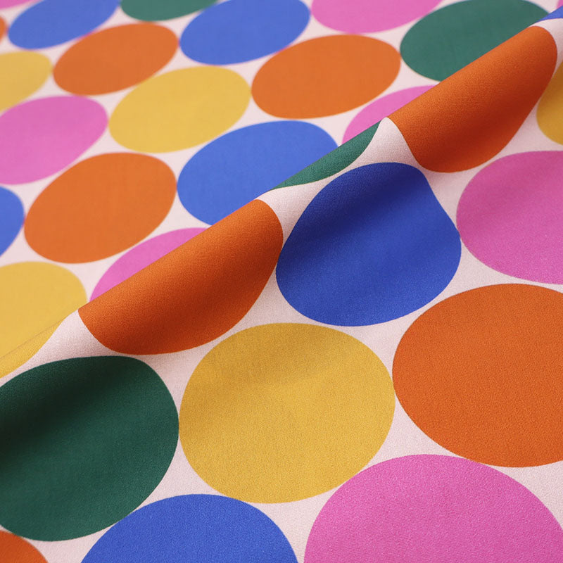 100% Cotton Poplin Fabric - Multi Coloured Large Spots - Pink, Orange, Yellow, Blue and Green