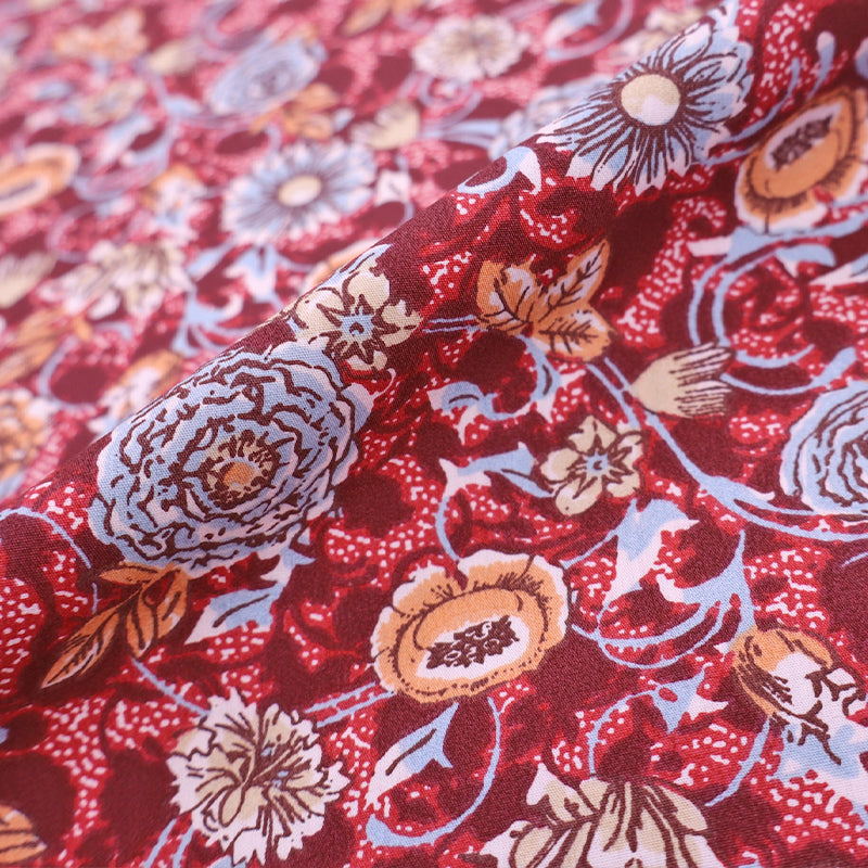 100% Cotton Red Floral Poplin Fabric