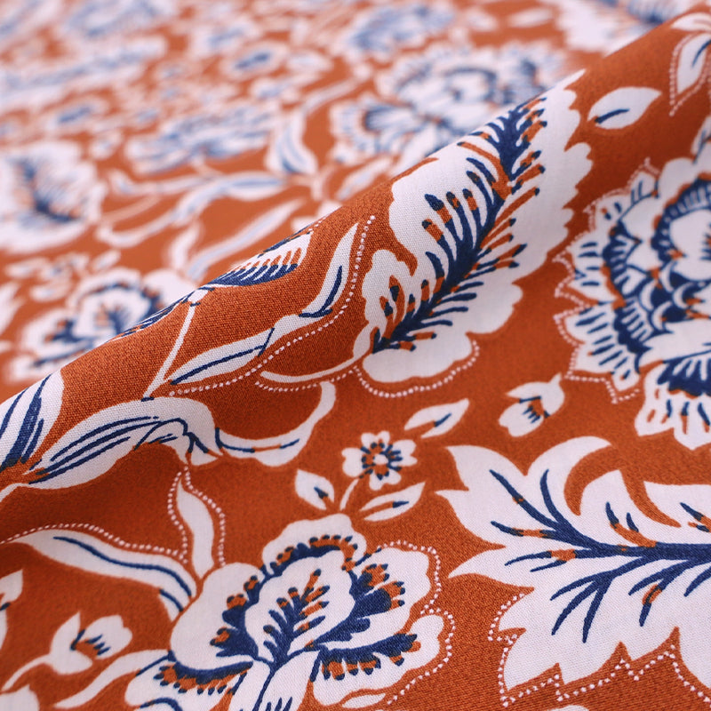 100% Cotton Floral Poplin Fabric - Terracotta Orange
