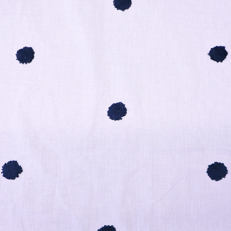 100% Cotton White Cotton Voile Fabric - Blue Spots