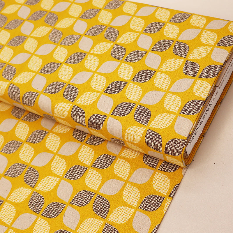 Linen and Cotton Fabric Mustard Yellow Geometric Petals Fabrics