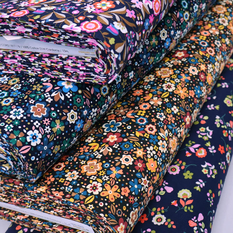 Brown Floral Needlecord - Ditsy Daisy