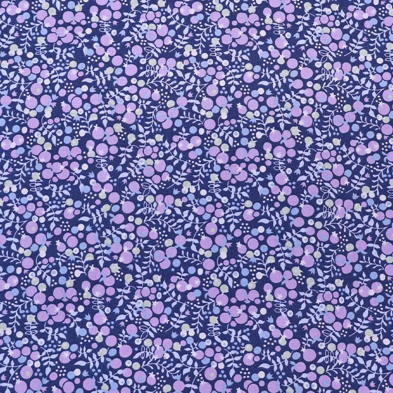 100% Cotton Blue and Lilac ;Berry Print Cotton Lawn Fabric