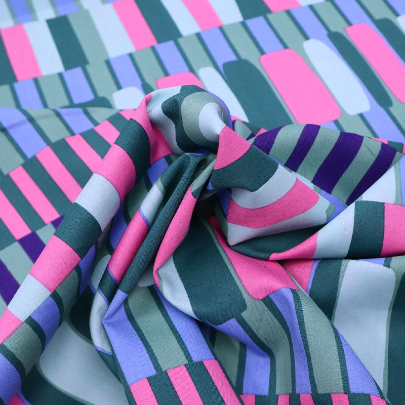 Dressmaking Cotton and Viscose Mix - Piano Keys - Pink and Green