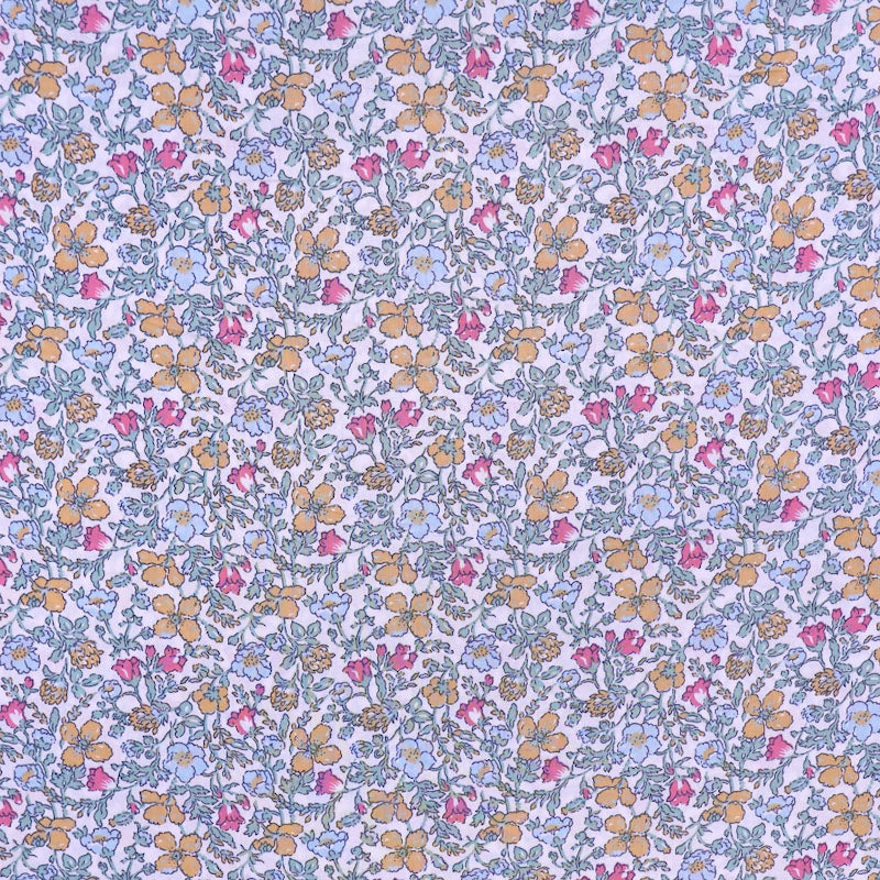 Floral 100% Cotton Lawn Fabric - Blue and Yellow