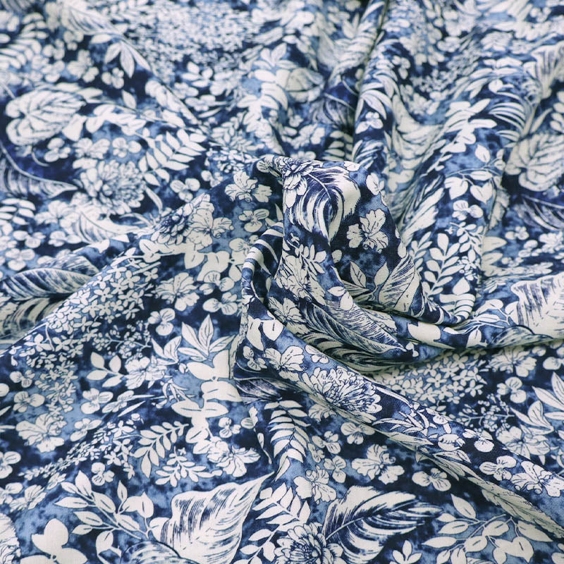 100% Viscose Blue Floral Viscose Fabric