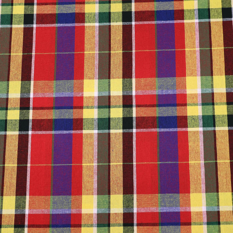 100% Cotton Red Yellow and Blue Check Madras Cotton Fabric