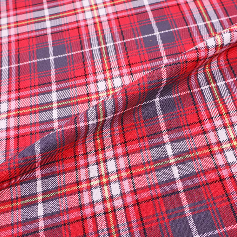 65% Polyester 35% Viscose Tartan Fabric - Pinky Red