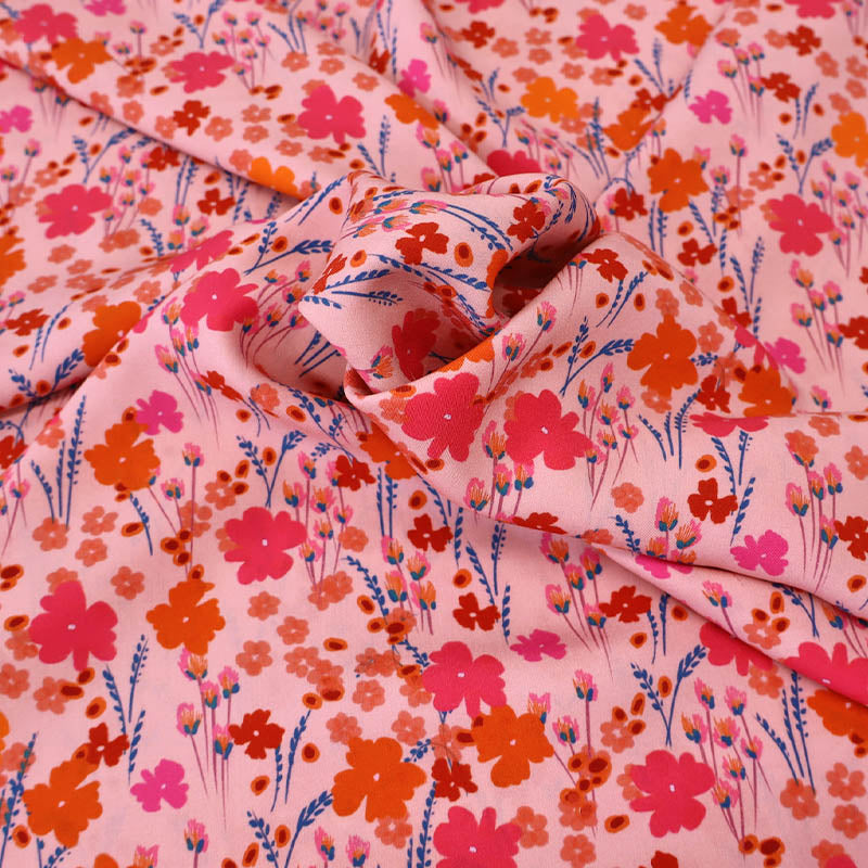 100% Viscose Floral Ecovero Viscose Fabric - Pink and Orange