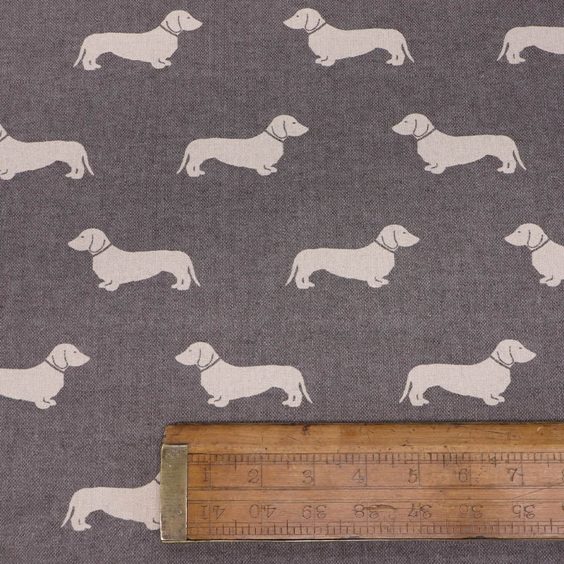 100% Cotton Emily Bond Fabric - Dark Grey Dachshund Print