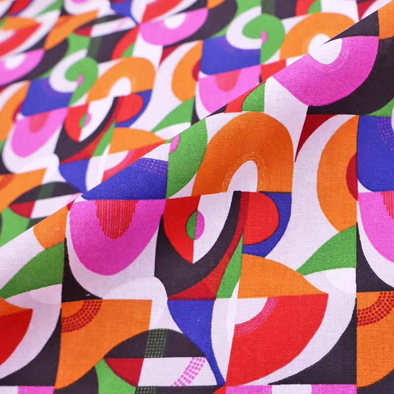 100% Cotton Great Value Cotton Fabric - Bright pink orange blue and green geometric print