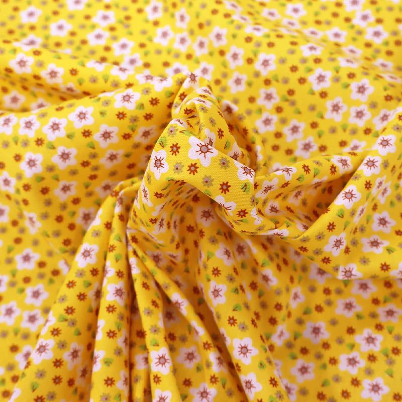 100% Cotton Great Value Yellow Floral Cotton Fabric - White Flowers