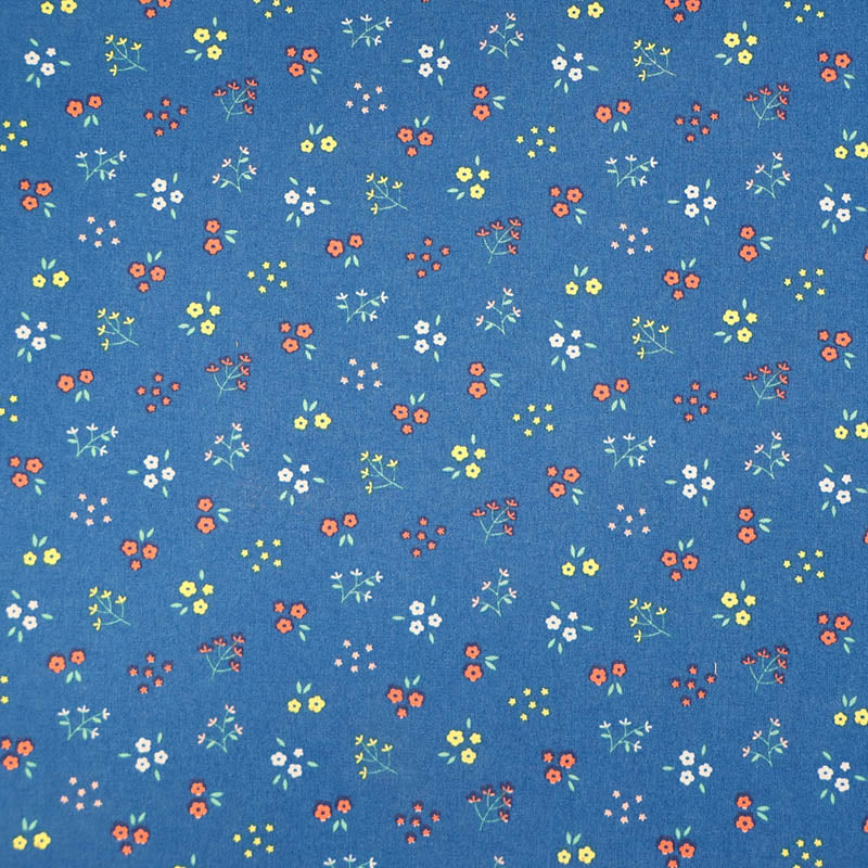 100% Organic Cotton Blue Floral Organic Cotton Fabric