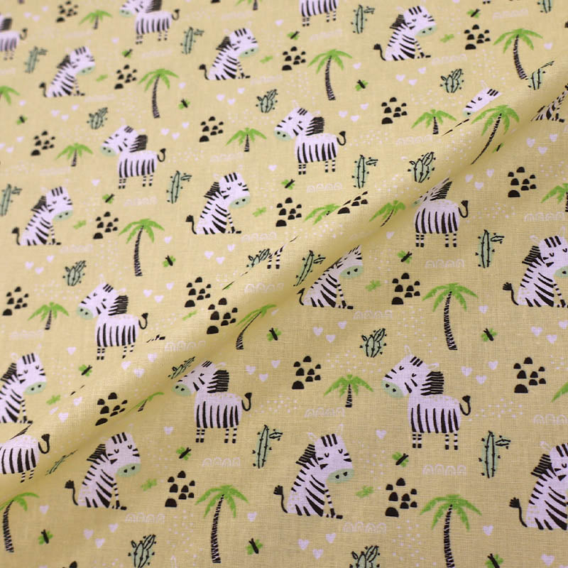 100% Cotton Yellow Cotton Children's Fabric - Baby Zebra Print