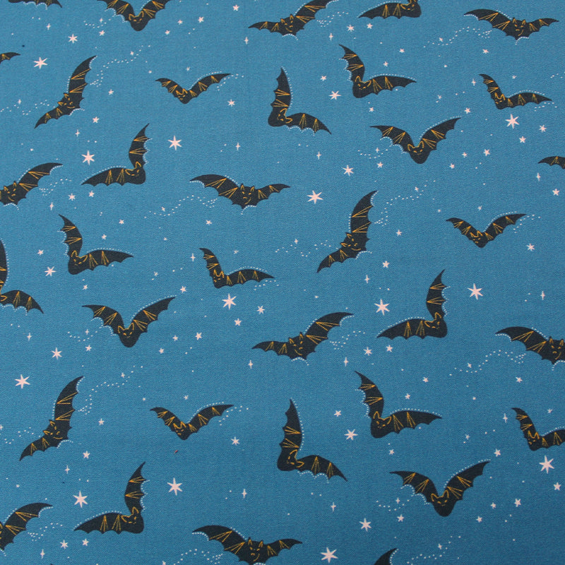 Cotton Halloween fabric blue bat print