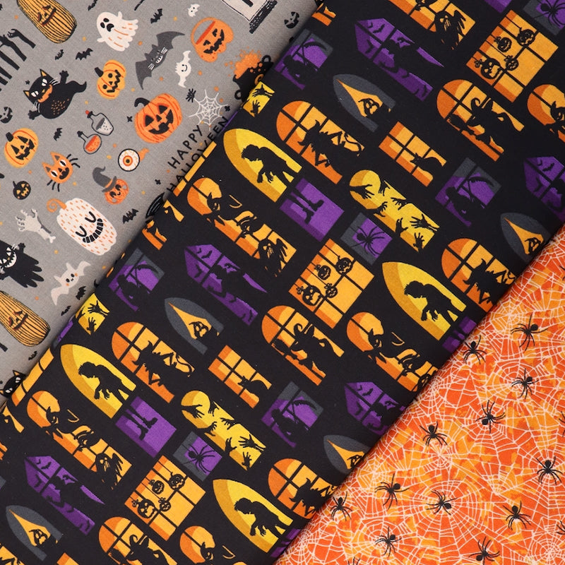 Halloween Printed Cotton - Spiders - Orange