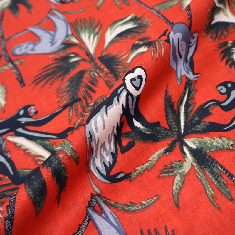 Indian Printed Cotton - Monkeys - Red